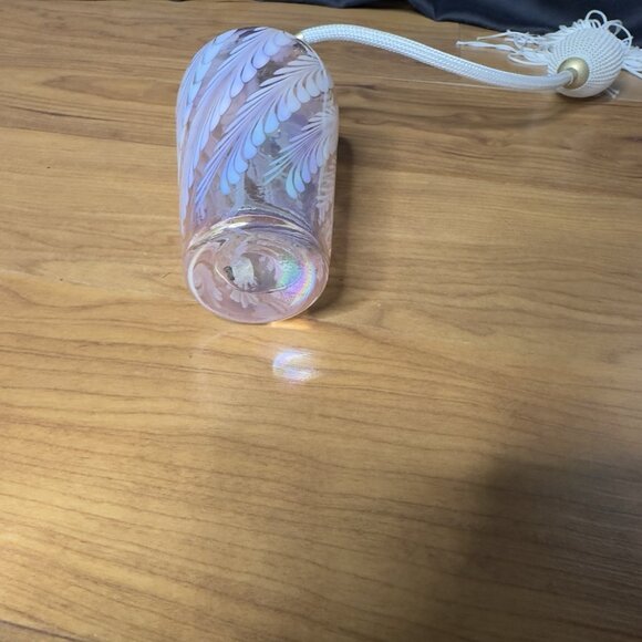 Vintage Pink Iridescent Art Glass Perfume Bottle Atomizer White Swirl 6.25” Tall - Picture 4 of 14
